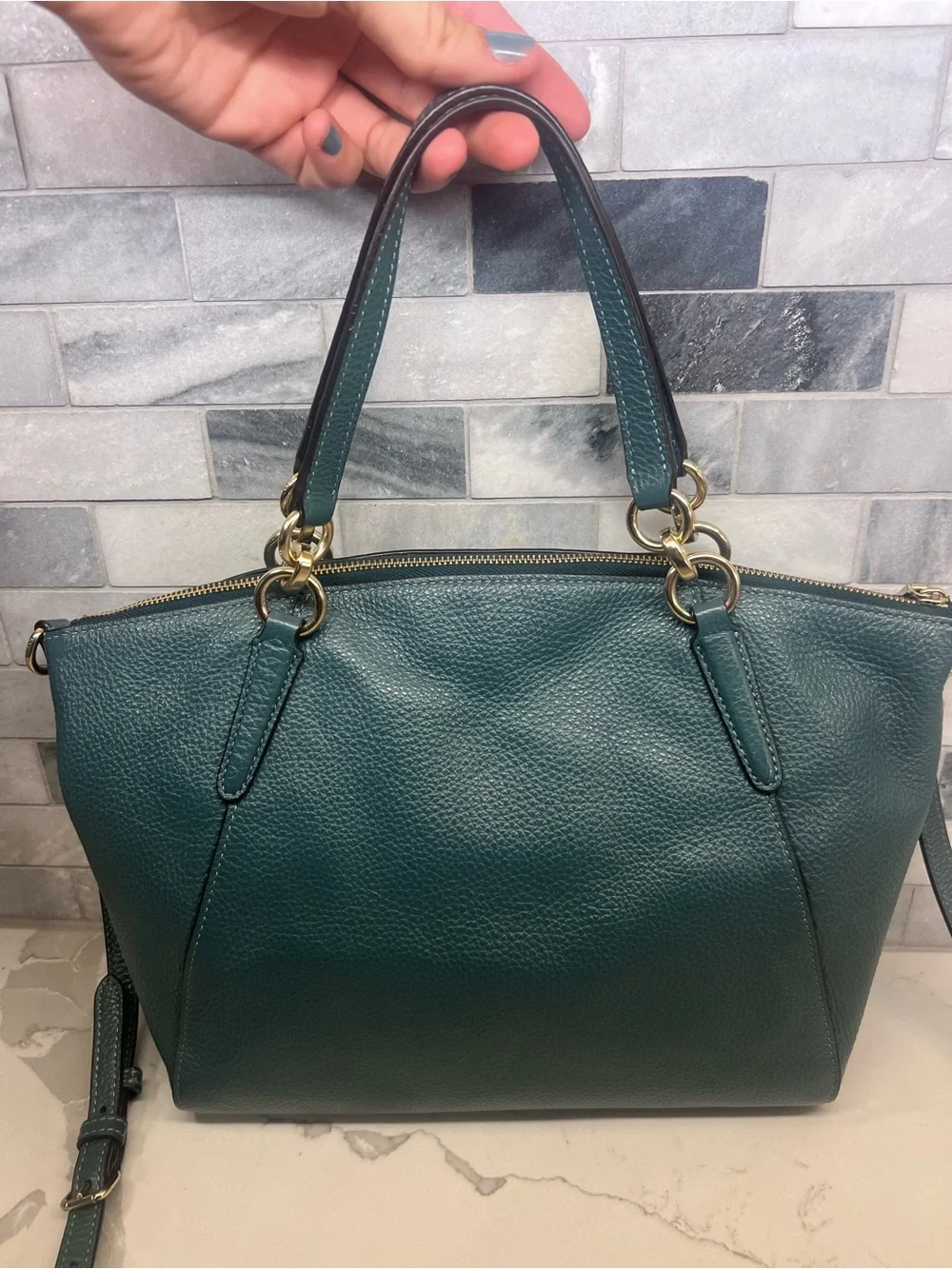 Coach Small Kelsey Satchel F28923 Pebbled Leather Seafoam Green / Teal